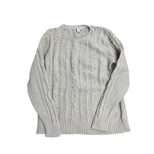 L.L. Bean Cotton Cable Knit Sweater Sz L Neutral Beige Preppy Coastal